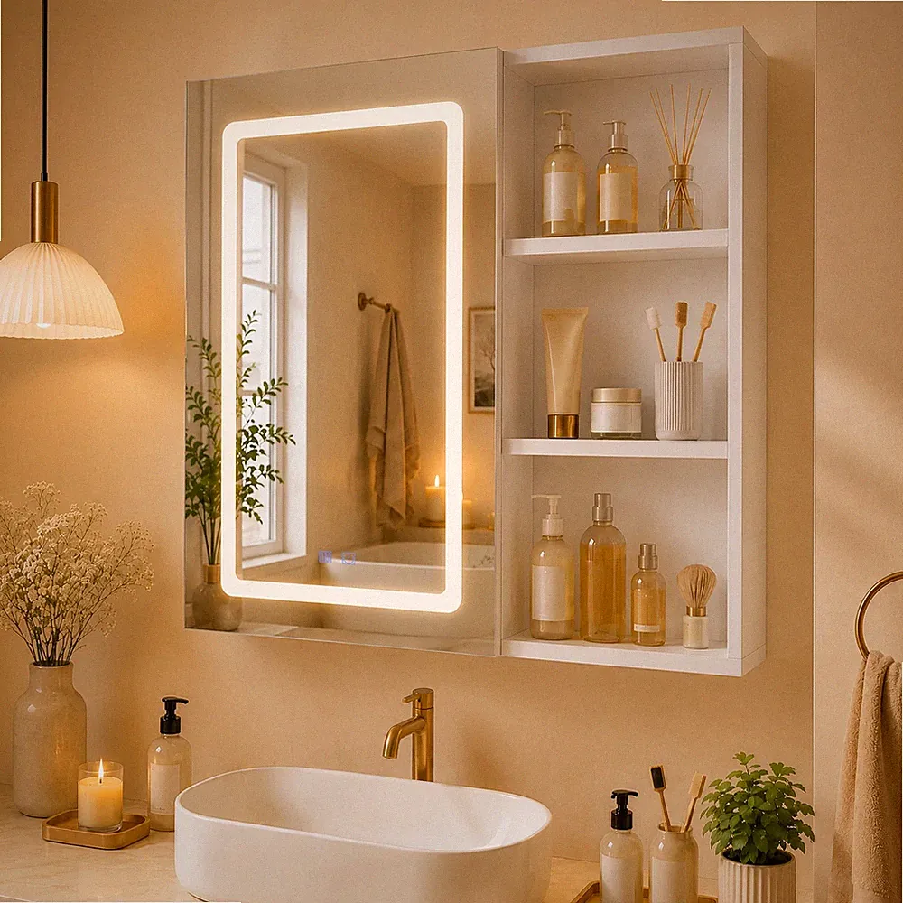 Spiegelschrank 60x60 cm mit LED-Beleuchtung mit 3 Lichtfarben Badezimmerschrank