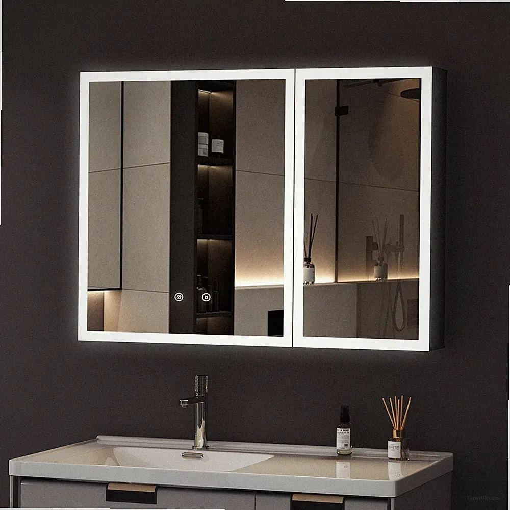 Spiegelschrank 60x80cm 50x70cm 3-stufig dimmbar Antibeschlag Steckdose Metall