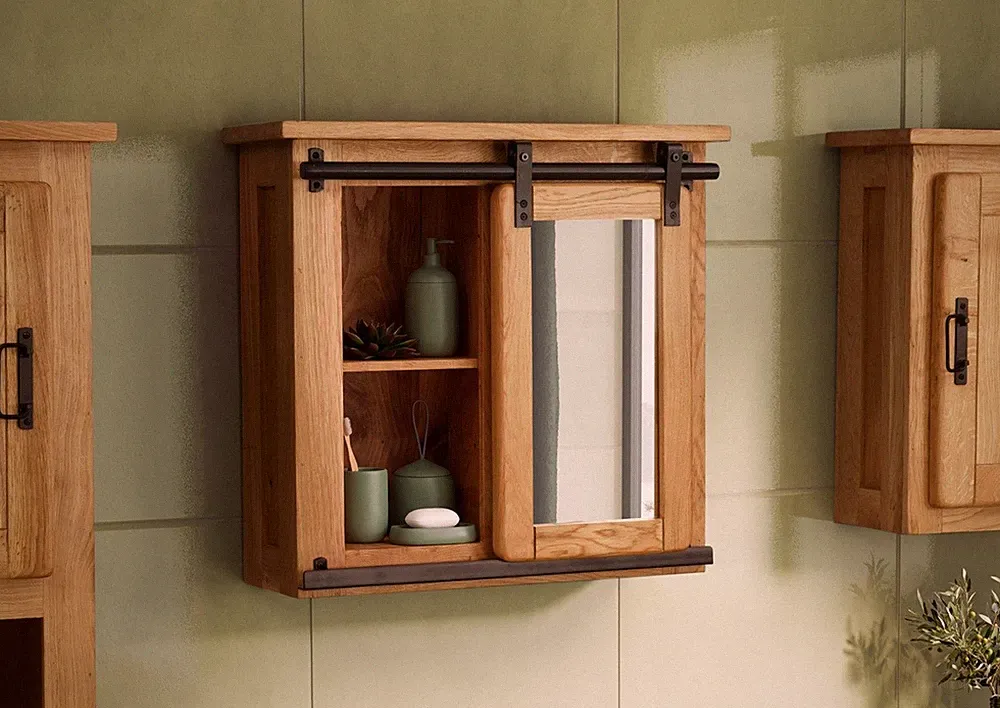 Spiegelschrank 68x64cm Massivholz Eiche massiv geölt Badschrank NEU OVP!!!