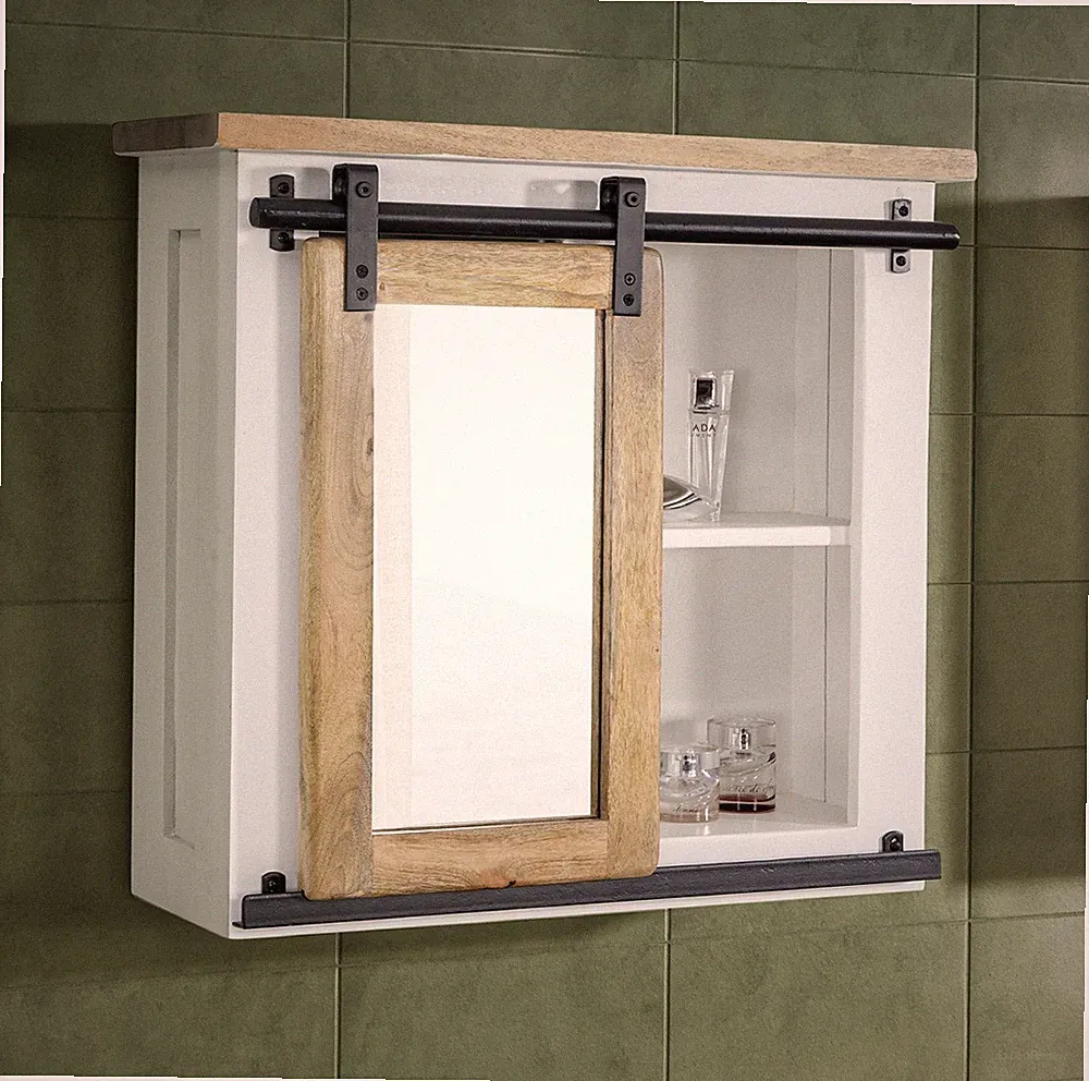 Spiegelschrank 68x64cm Massivholz Mango natur & weiß NEU OVP!!!