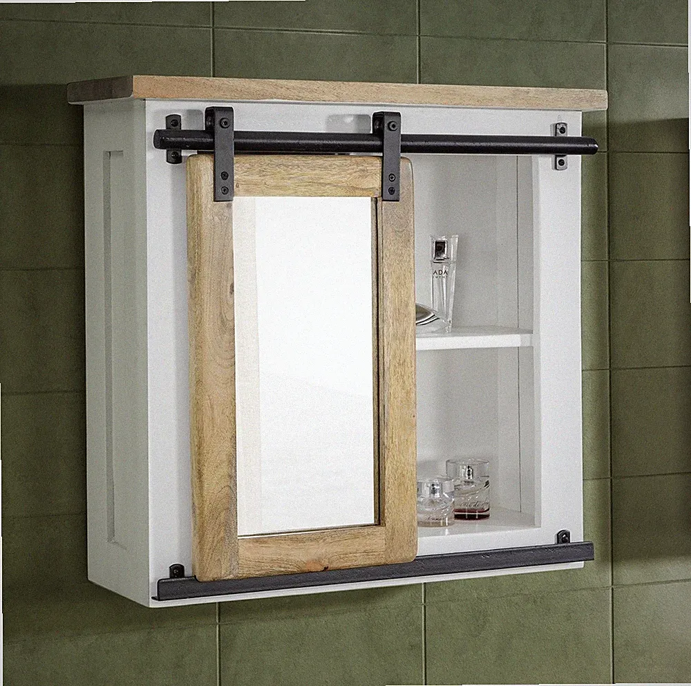 Spiegelschrank 68x64cm Massivholz Mango natur & weiß NEU OVP!!!