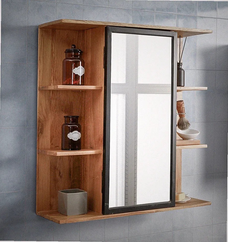 Spiegelschrank 68x71cm Massivholz Metall schwarz Eiche massiv geölt NEU OVP!!!