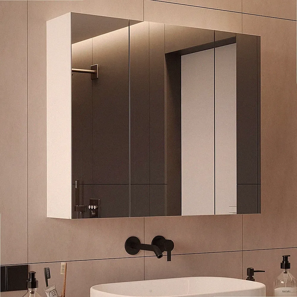 Spiegelschrank 70x60x16cm Badezimmer 3 Türen verstellbares Regal Weiß Badschrank