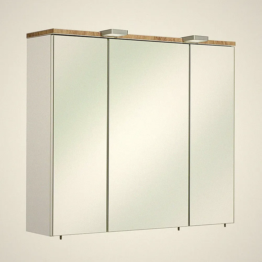 Spiegelschrank, 80cm breit, in weiß Glanz mit Steckdose, LED Beleuchtung