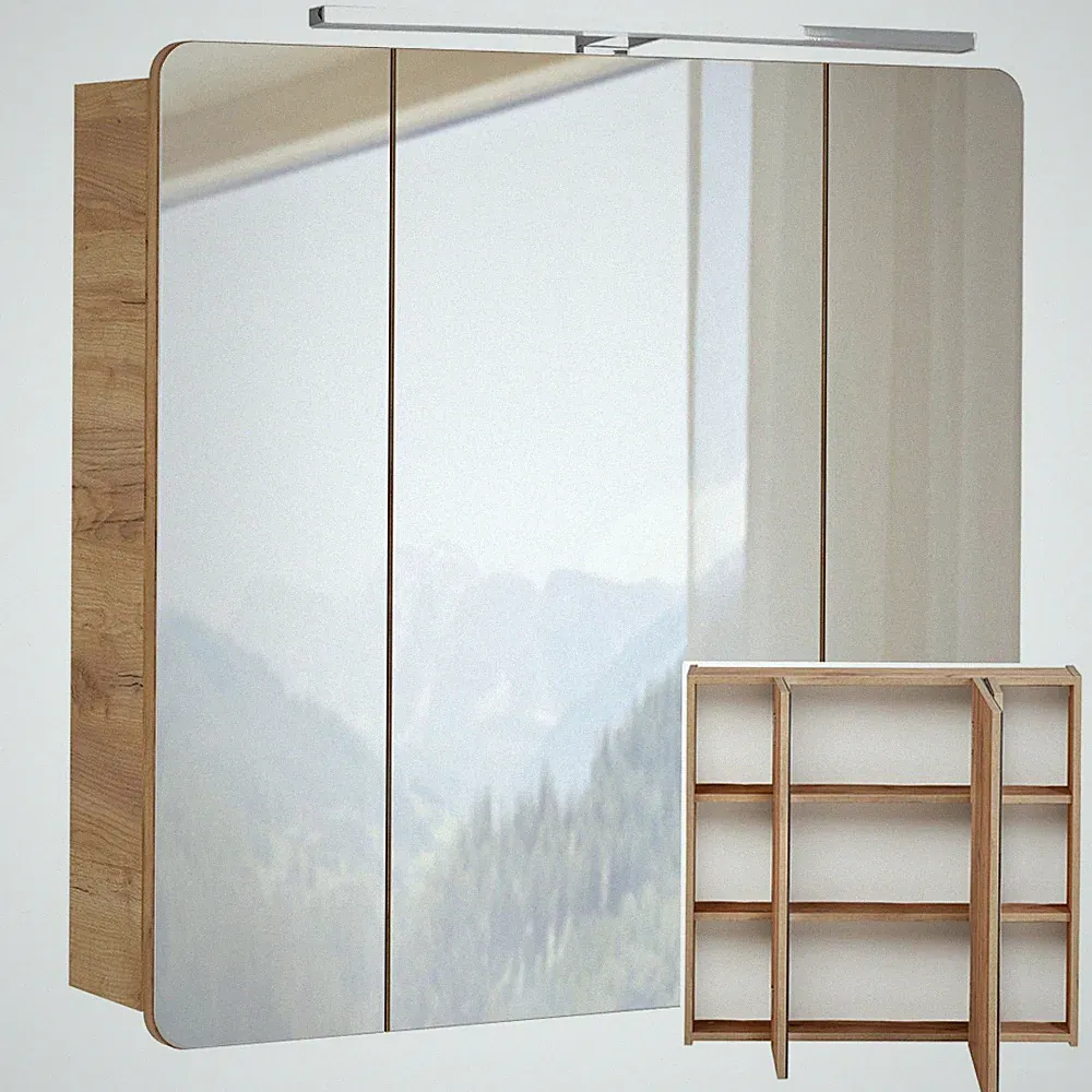 Spiegelschrank 80cm mit LED Beleuchtung LUTON-56 Wotaneiche Nb. BxHxT 80x80x16cm