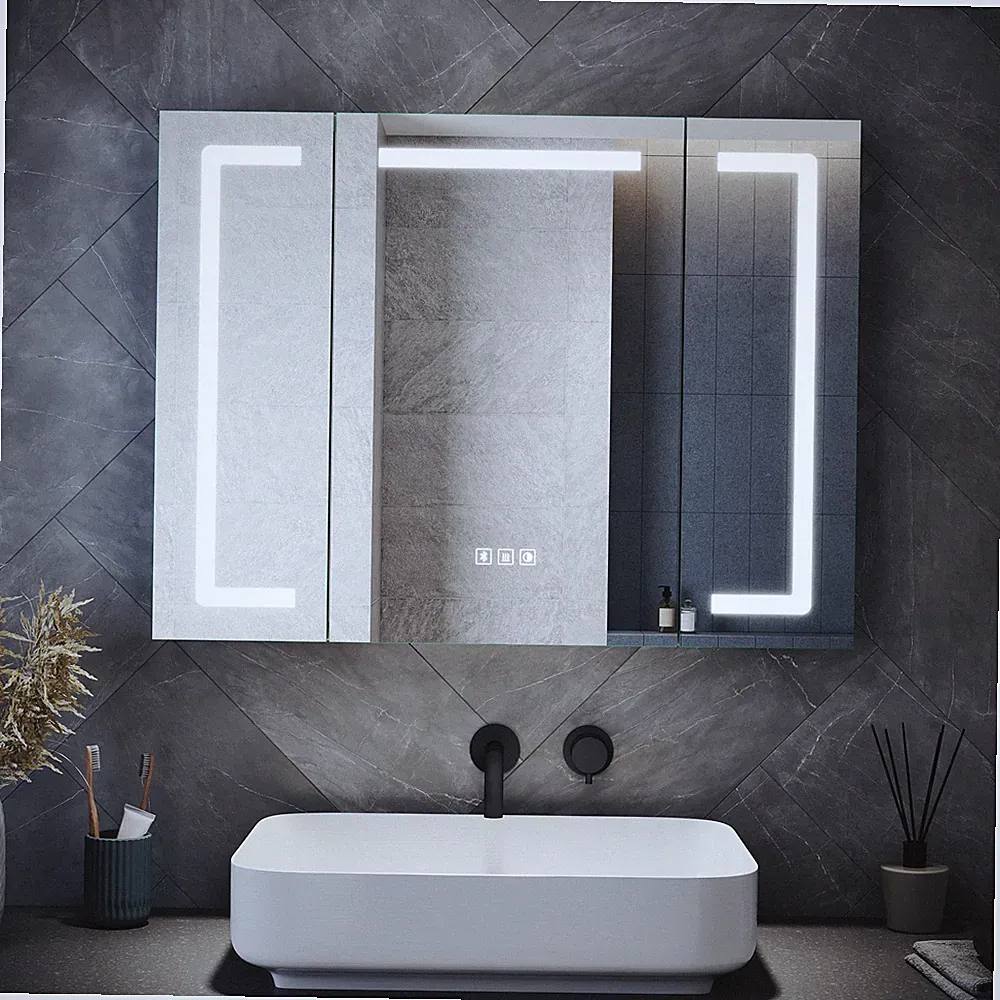 Spiegelschrank 80x60cm Bad mit Beleuchtung Bluetooth Dimmbar Touch Beschlagfrei