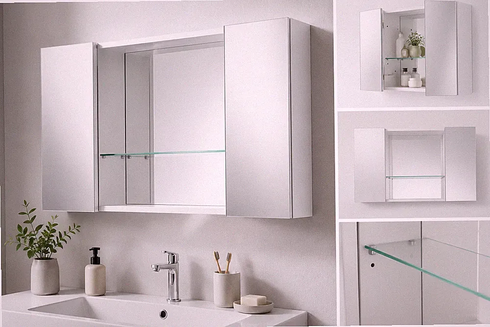Spiegelschrank 85 cm Hängeschrank Badschrank Badezimmerschrank 2-türig weiß