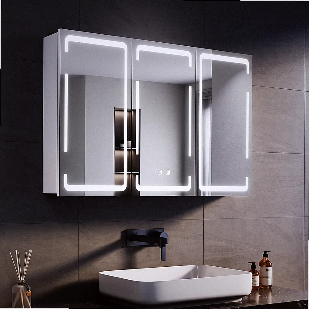 Spiegelschrank 90cm Badezimmerschrank mit LED Badspiegel Steckdose Beschlagfrei