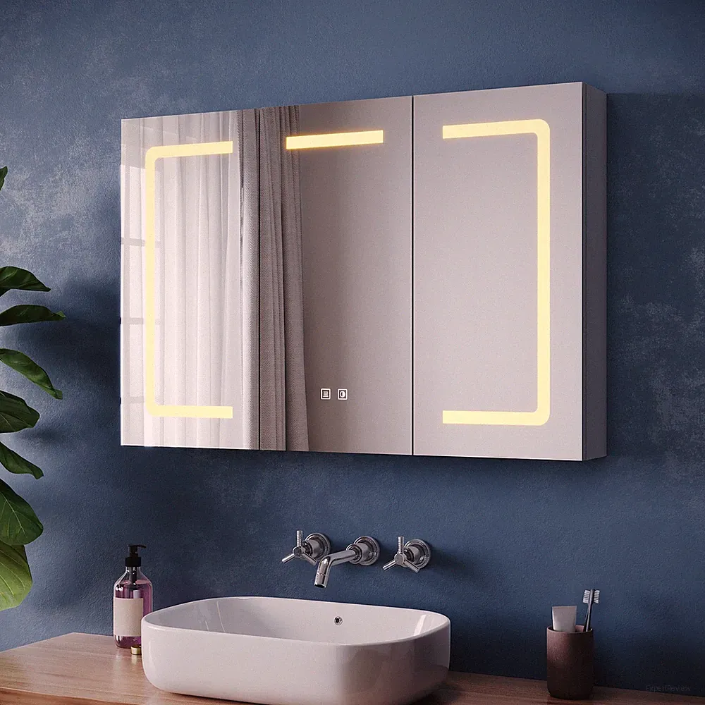 Spiegelschrank 90x60cm mit LED-Beleuchtung Steckdose Beschlagfrei Touch Dimmbare