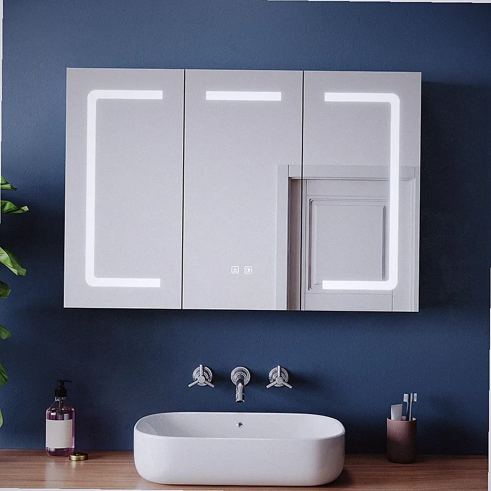 Spiegelschrank 90x60cm mit LED Beleuchtung Steckdose Dimmbare Wandschrank Touch