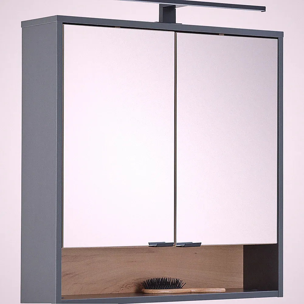 Spiegelschrank - anthrazit - Artisan Eiche - LED-Beleuchtung