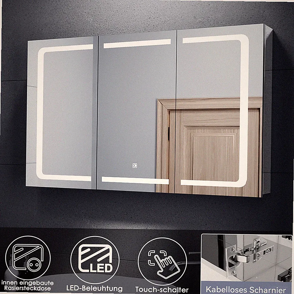 Spiegelschrank Bad 105 cm LED mit Beleuchtung Badschrank Steckdose Badspiegel