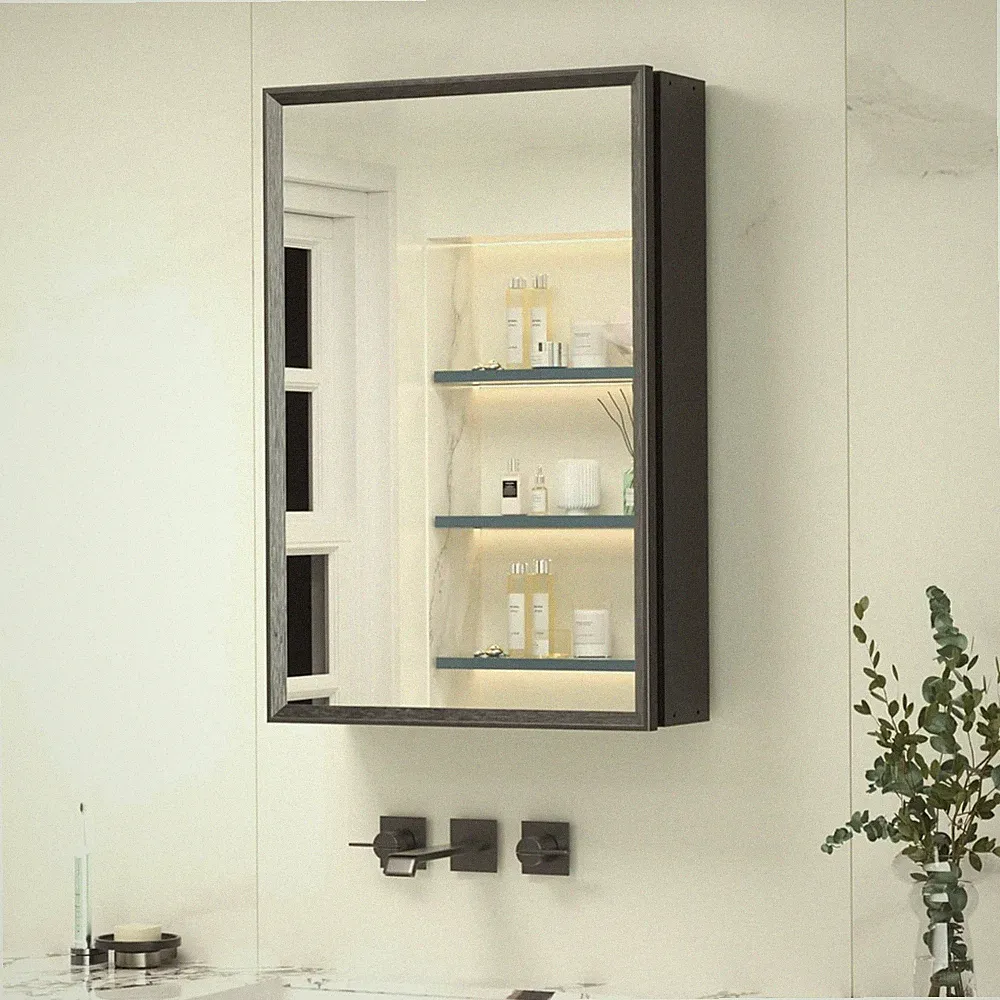 Spiegelschrank Bad 40x60cm Schwarz Aluminium Oberfläche Montageset