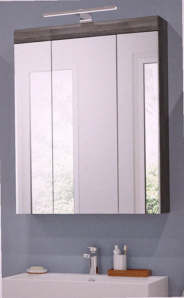 Spiegelschrank Bad 60 cm grau Rauchsilber Badmöbel Spiegel 3-türig 3D LED Shawn