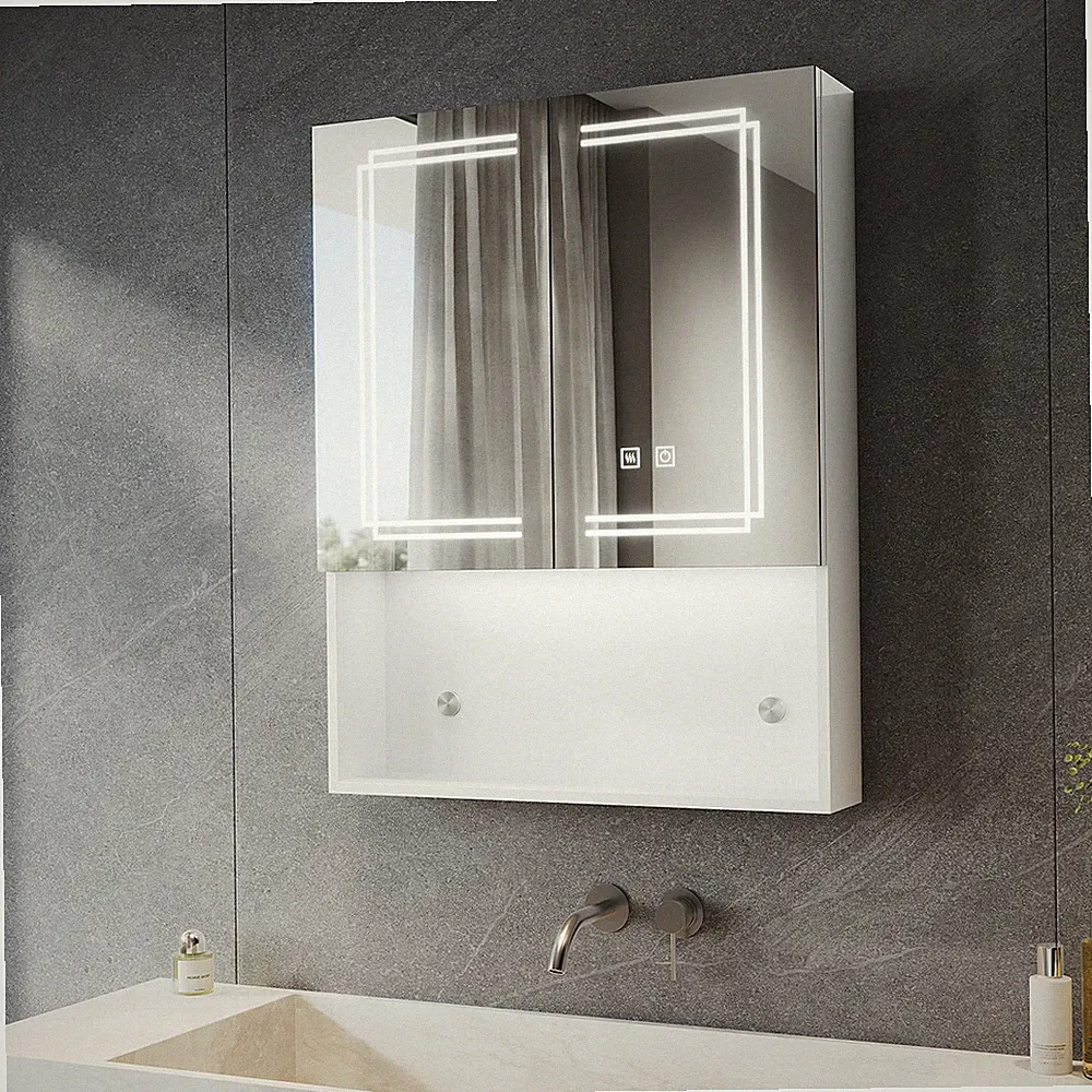 Spiegelschrank Bad 60x75cm mit LED Beleuchtung Beschlagfrei Steckdose Badspiegel
