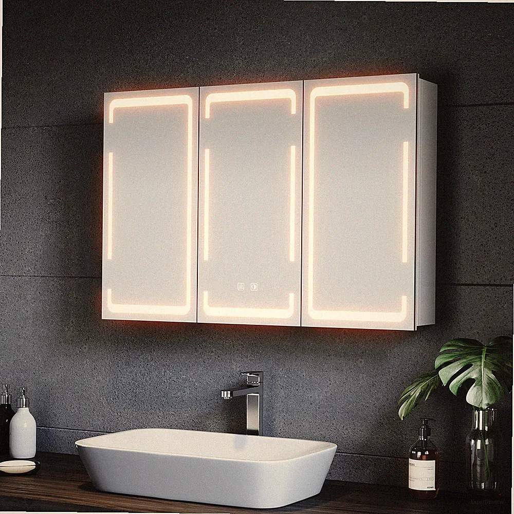 Spiegelschrank Bad 90cm mit LED Beleuchtung 3 Lichtfarben Beschlagfrei Steckdose