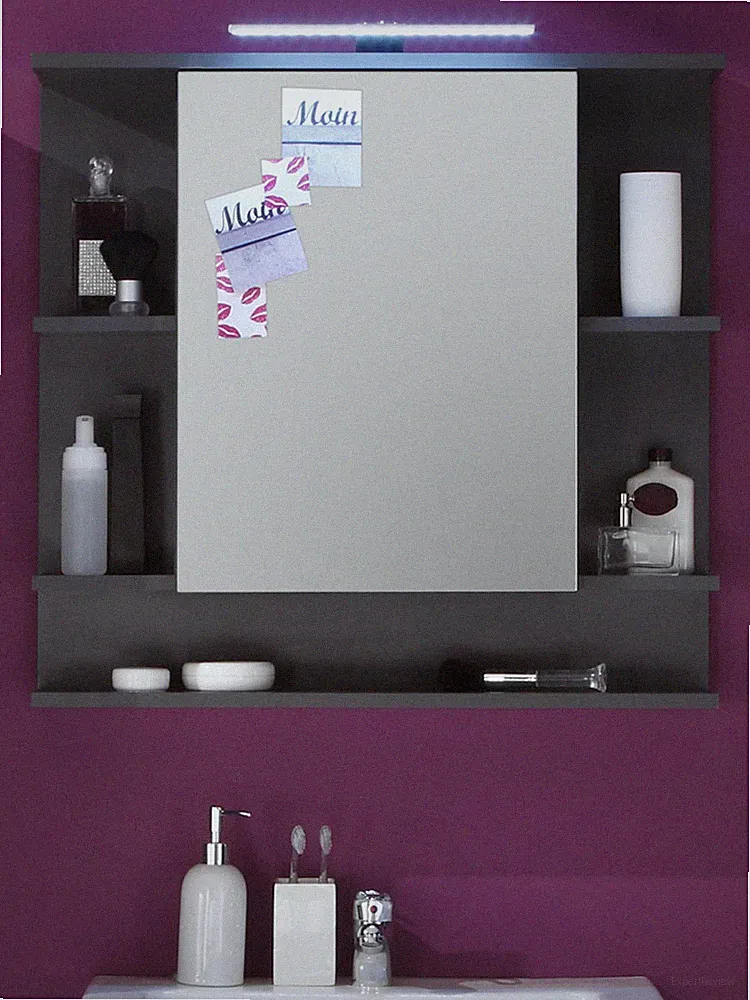 Spiegelschrank Bad Badezimmer Spiegel Schrank Grau 72 cm Beleuchtung Möbel Tetis