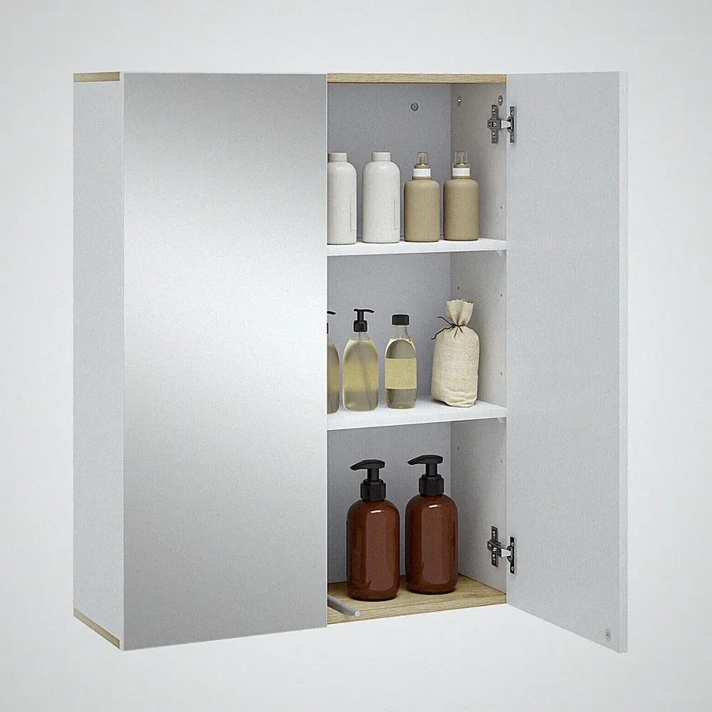 Spiegelschrank Bad Badezimmerschrank hängend mit Spiegel, Hängeschrank MDF 0168y