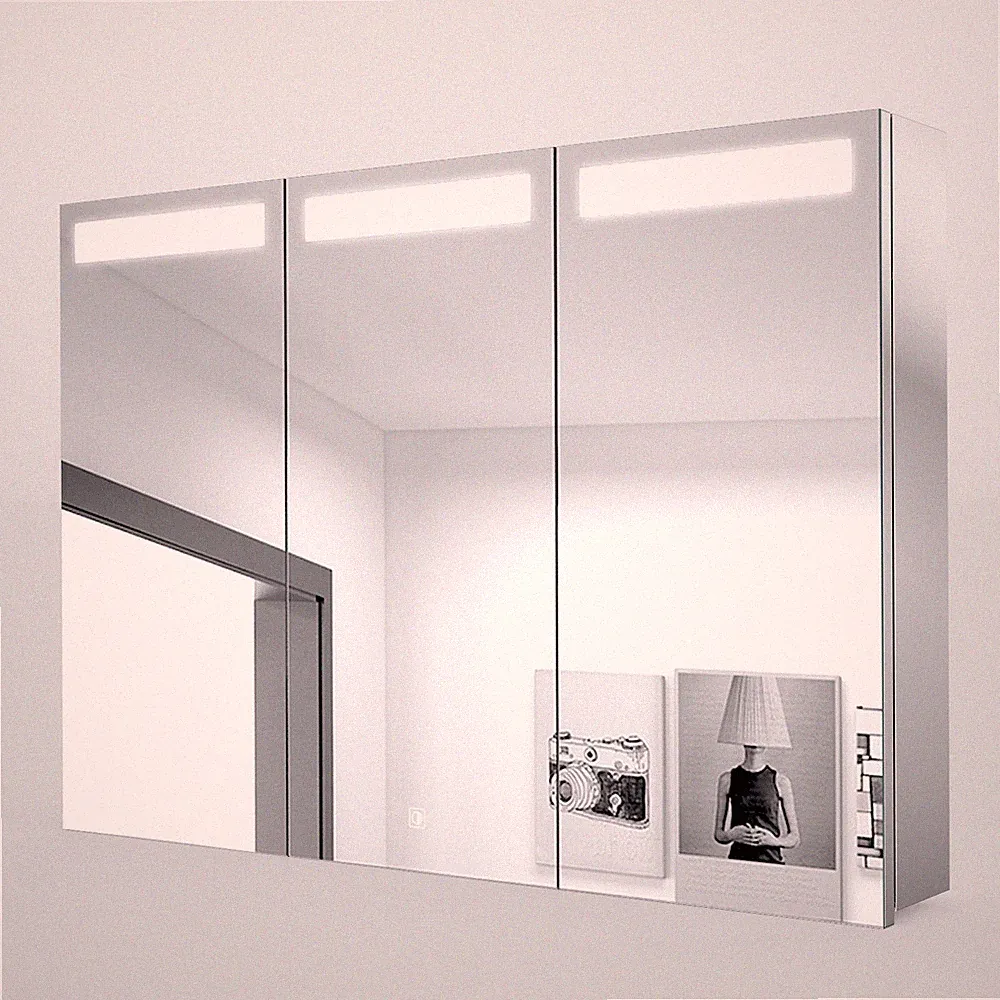 Spiegelschrank Bad Badezimmerspiegel Badschrank LED Beleuchtung 3-türig Touch 90