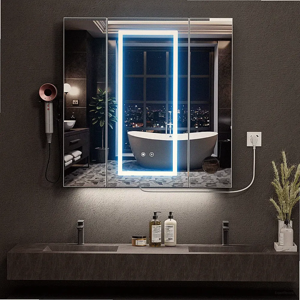 Spiegelschrank Bad Beleuchtung Antibeschlag Steckdose USB 80x80x16 cm