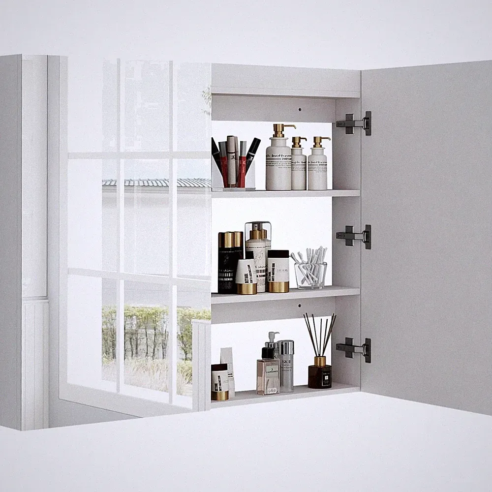 Spiegelschrank Bad Doppelspiegeltür 90x80 cm Weiß Hollyhome