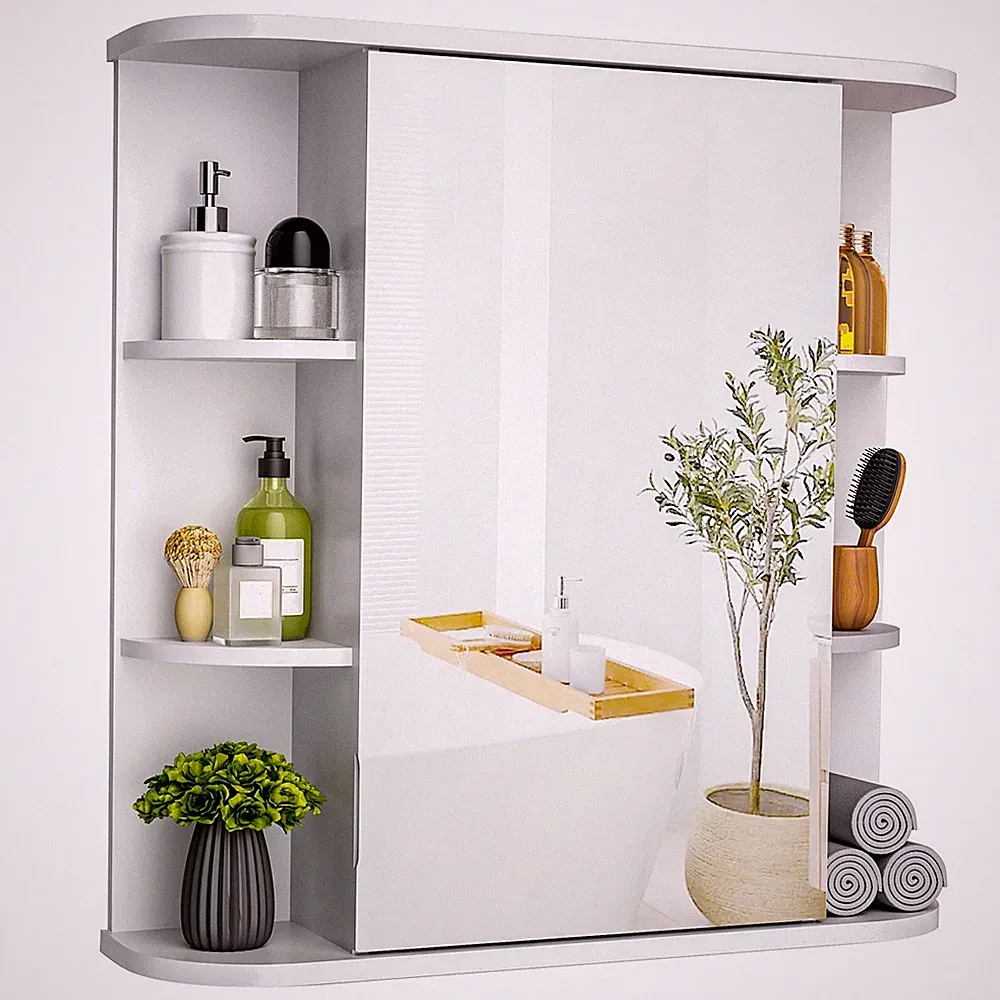 Spiegelschrank Bad Hängeschrank mit Spiegel Weiß 67,5x60 cm Verstellbare Ablagen