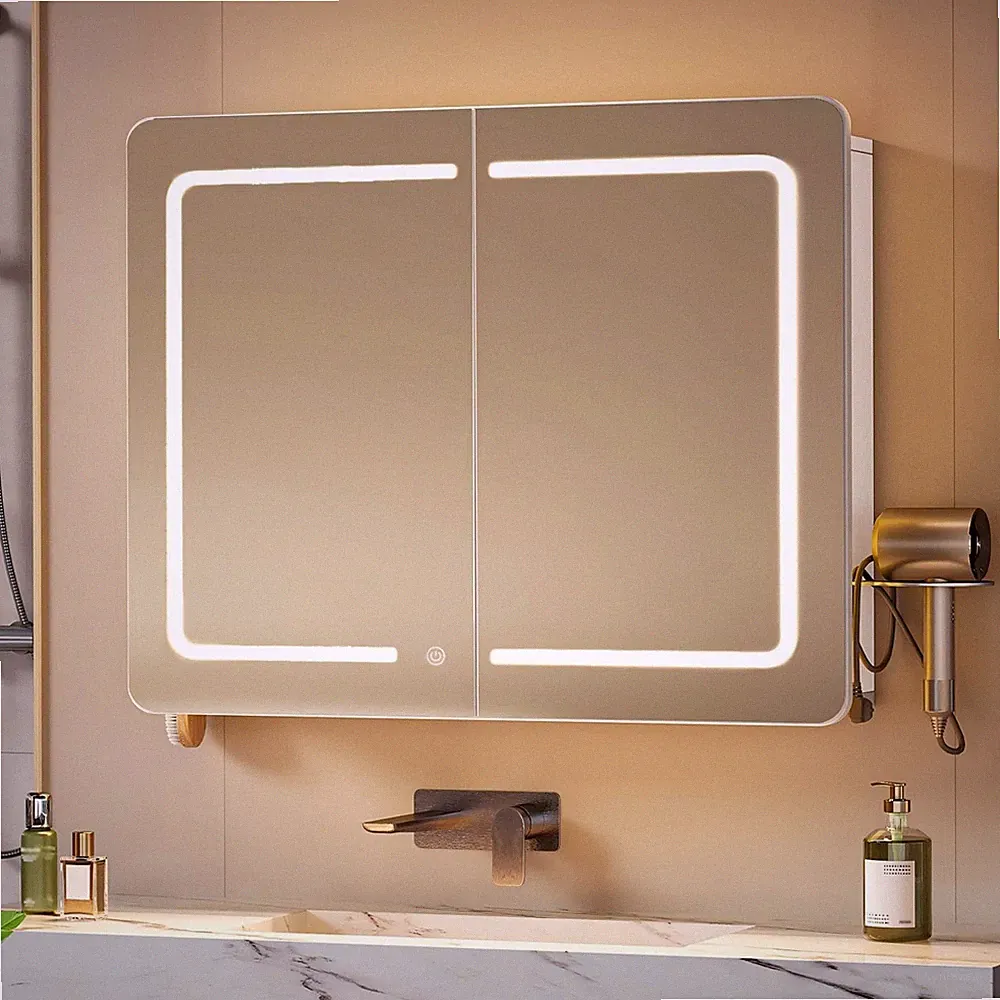 Spiegelschrank Bad LED Beleuchtung 3 Lichtfarben Touch Schalter Wandmontage