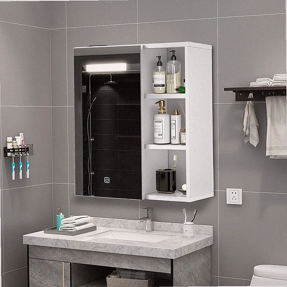 Spiegelschrank Bad LED Beleuchtung Spiegel Ablagen Badezimmer 45x17x52cm MDF