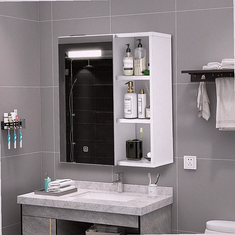 Spiegelschrank Bad LED Beleuchtung Spiegel Ablagen höhenverstellbar 45x17x52cm