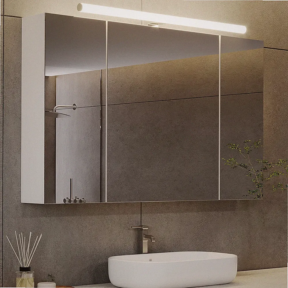 Spiegelschrank Bad LED Beleuchtung Steckdose Lichtschalter 3 Türen 90x60x16cm