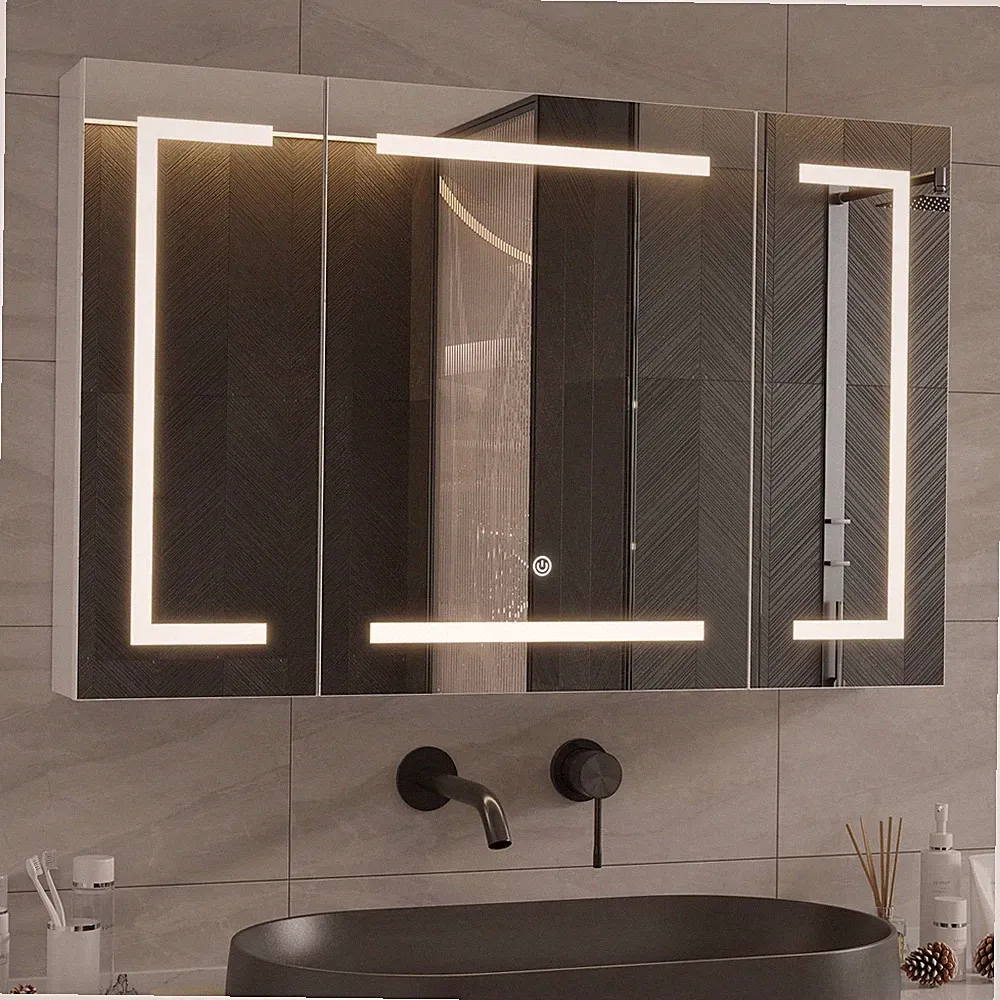Spiegelschrank Bad LED Beleuchtung Steckdose Metall 100x60x13,5 cm Weiß 3 Farben