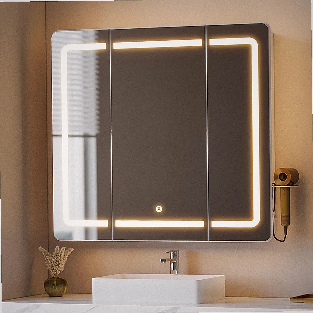 Spiegelschrank Bad LED Licht Farben Touch Schalter Lagerplatz Regal 3 Stufen