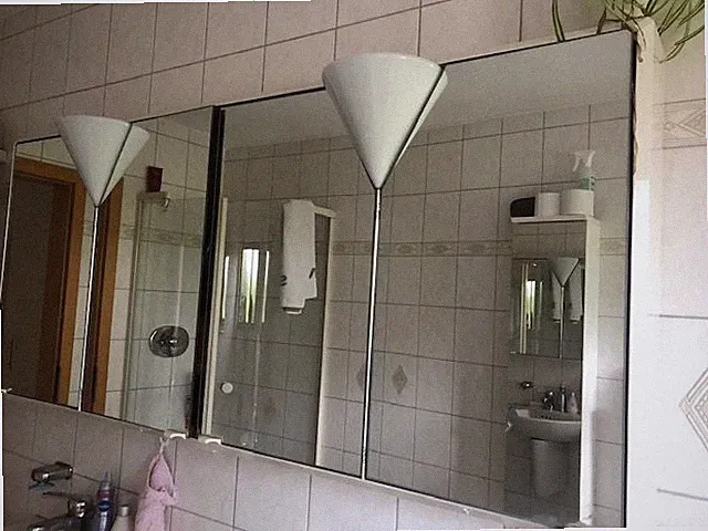 Spiegelschrank Bad mit 2 Kegelleuchten, 160cm, 4 Türen,elfenbeinfarbig, exclusiv