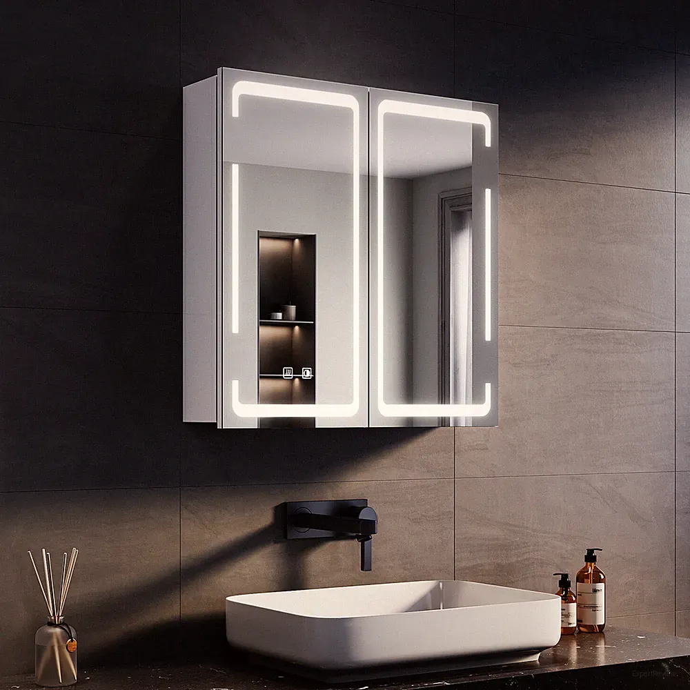 Spiegelschrank Bad mit Beleuchtung 59x60cm Beschlagfrei Steckdose Spiegel Touch