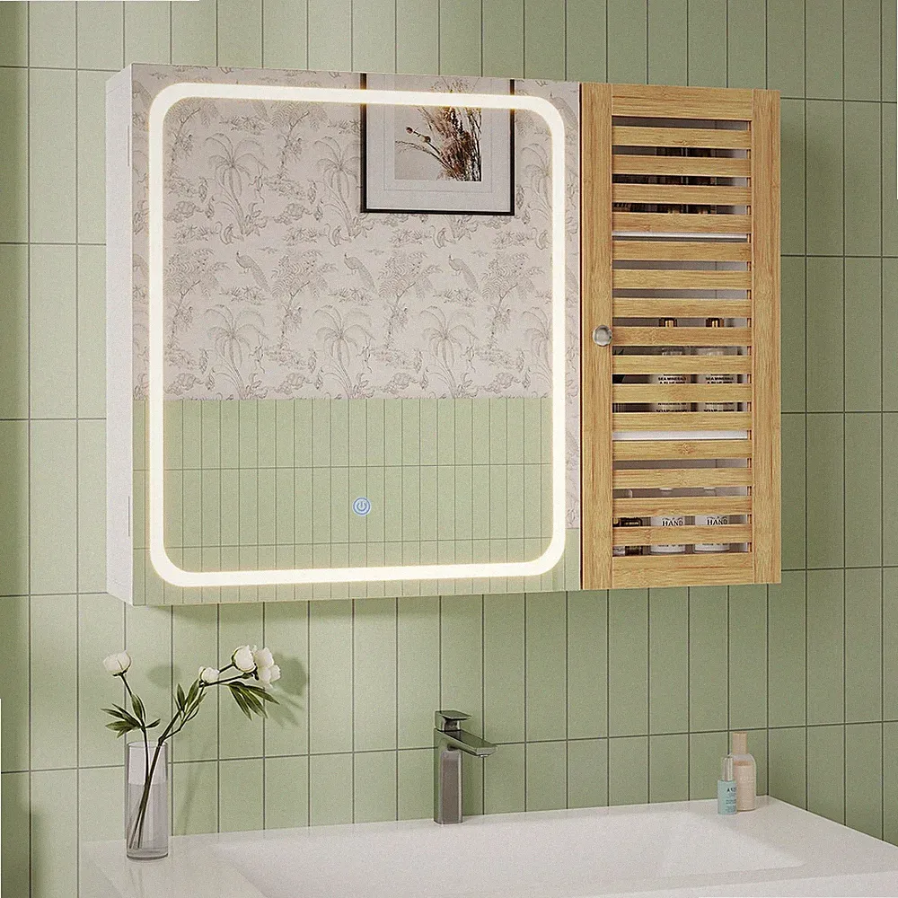 Spiegelschrank Bad mit Beleuchtung Badezimmerschrank Spiegel 6 Ablagen 80x60cm