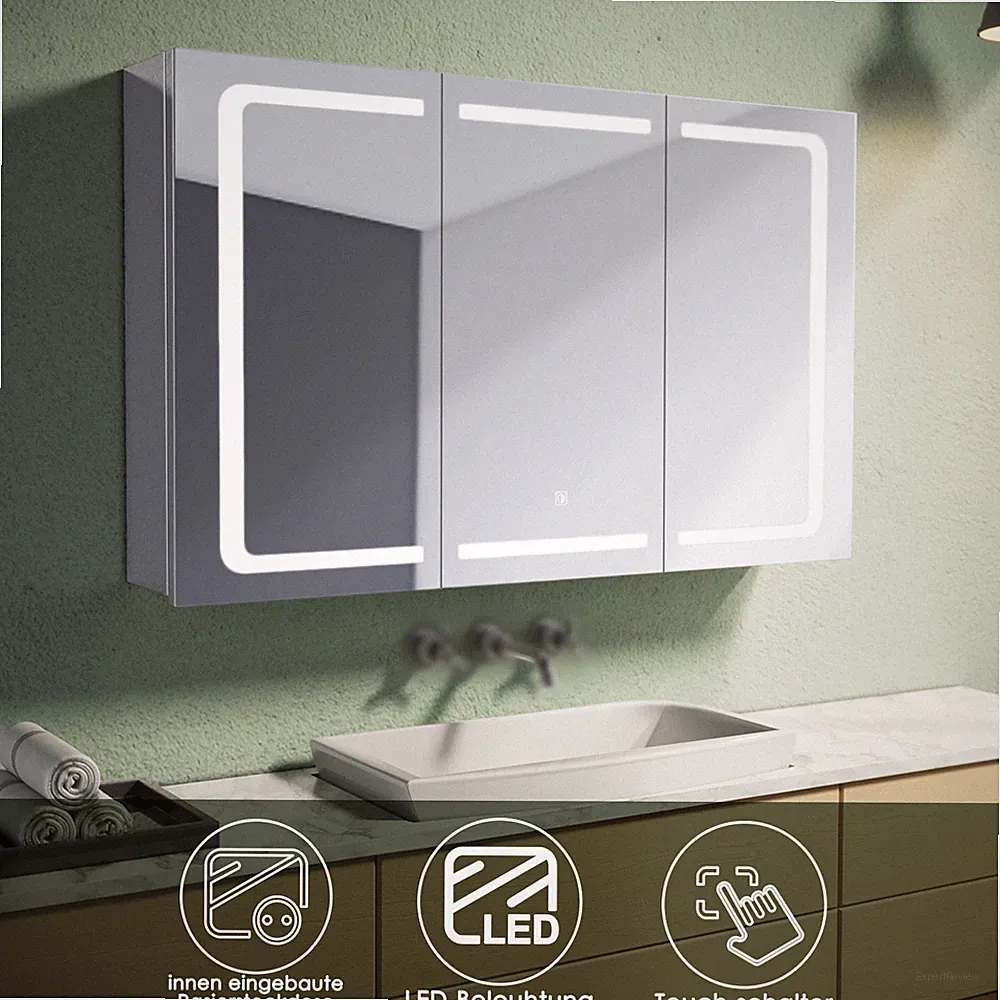 Spiegelschrank Bad mit Beleuchtung LED Badspiegel Touch Steckdose 105cm Edelstah