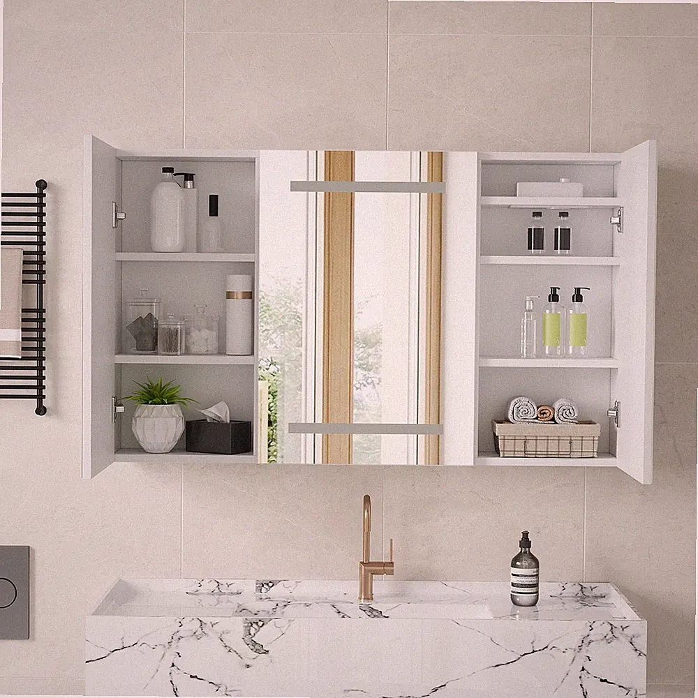 Spiegelschrank Bad mit Beleuchtung & Steckdose – 3-HD Spiegel,LED Touch 100x60
