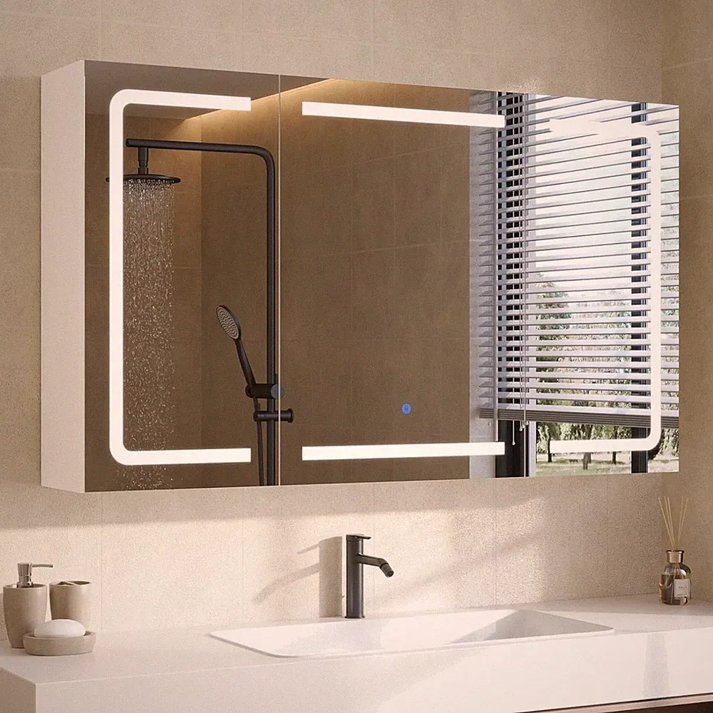 Spiegelschrank Bad mit Beleuchtung und Steckdose Badezimmerschrank 80x60 cm