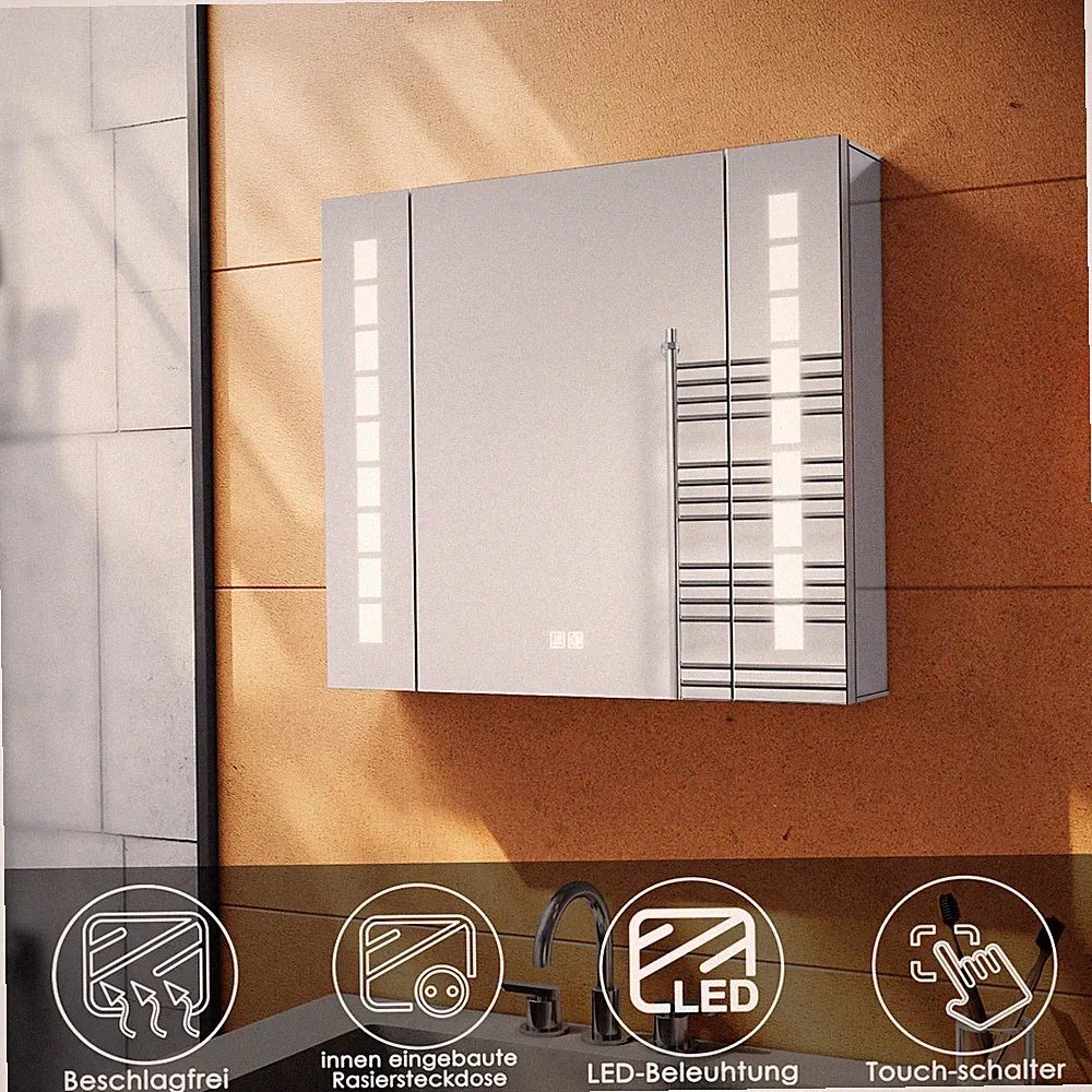 Spiegelschrank Bad mit LED Badschrank Steckdose Badschrank Spiegel Edelstahl/Alu