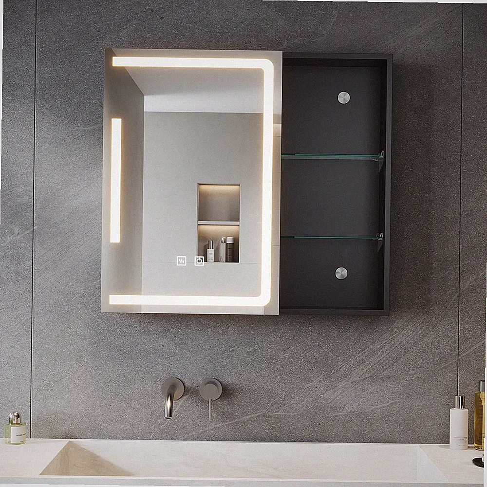 Spiegelschrank Bad mit LED Badschrank Steckdose Beschlagfrei Touch Badspiegel 65