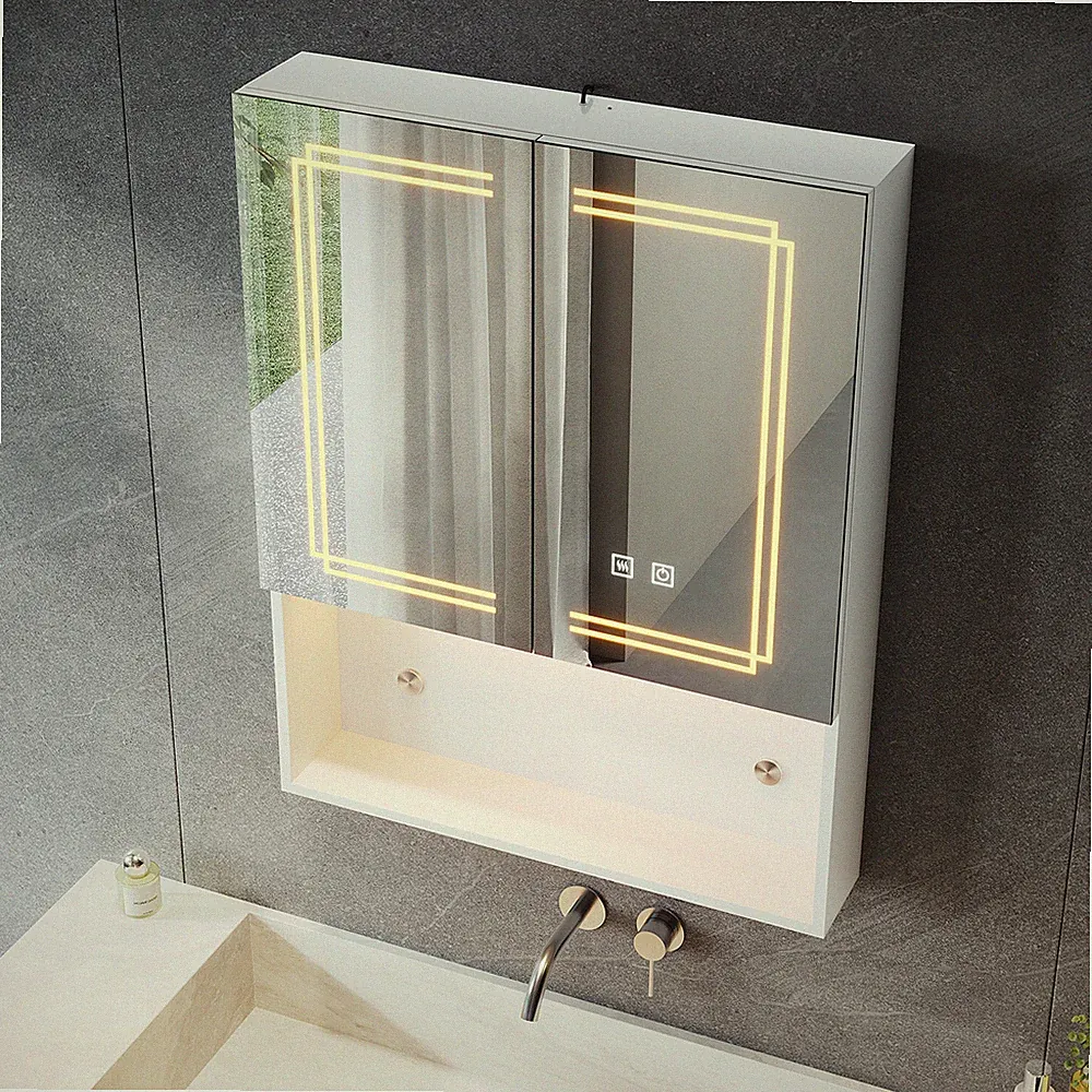 Spiegelschrank Bad mit LED Beleuchtung 60x75 Steckdose Beschlagfrei Wandschränke