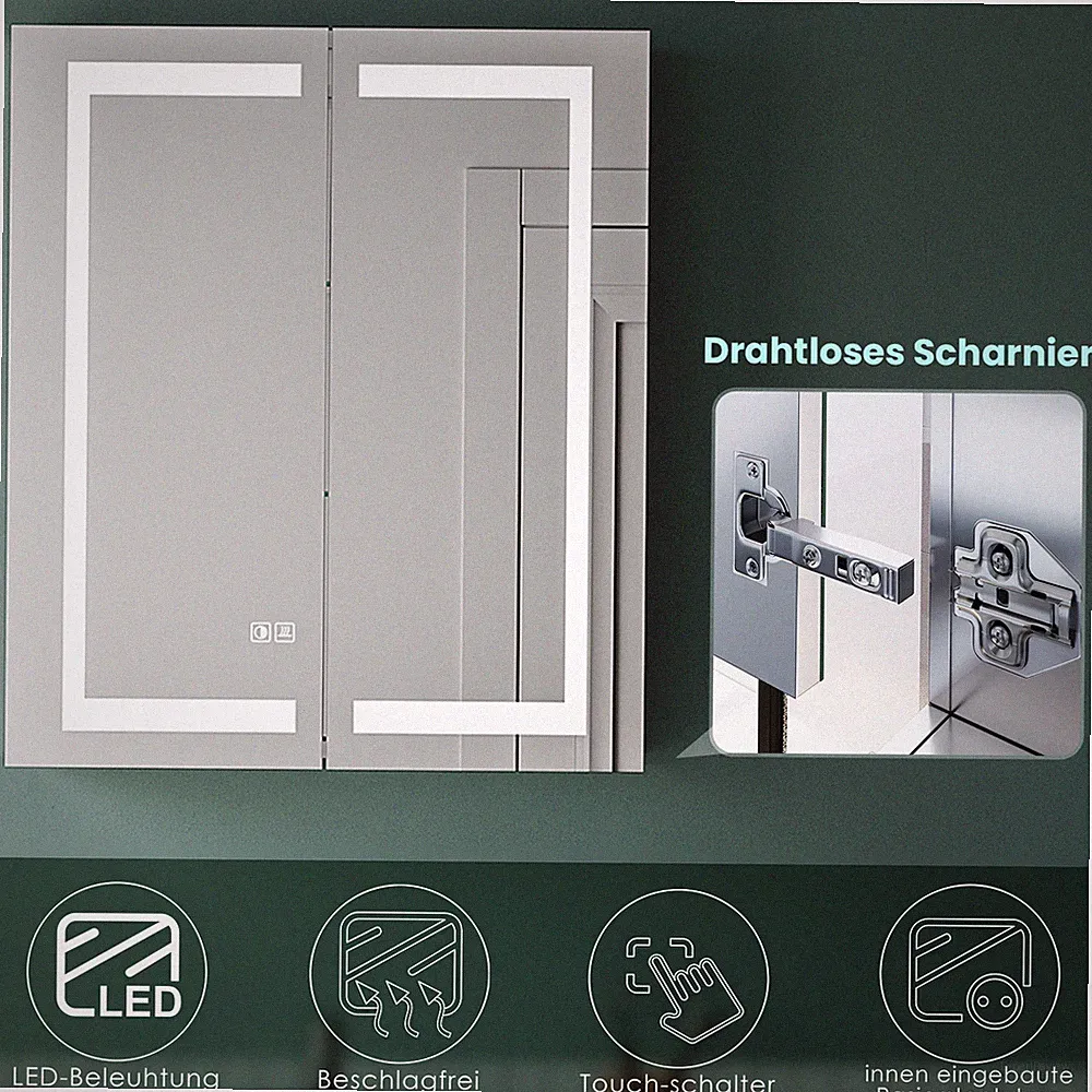 Spiegelschrank Bad mit LED Beleuchtung Badspiegel 60 cm Steckdose Beschlagfrei