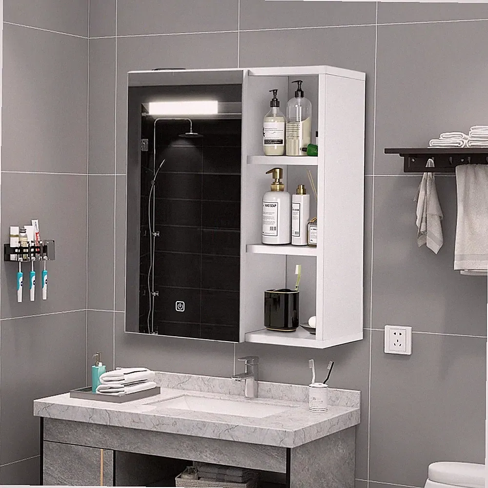 Spiegelschrank Bad mit LED Beleuchtung Spiegel Verstellbare Ablagen 45x17x52cm