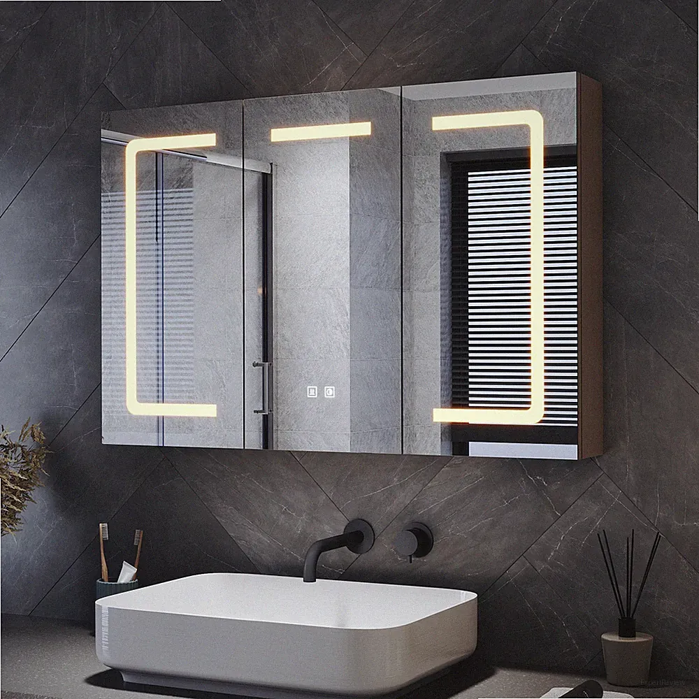 Spiegelschrank Bad mit LED Beleuchtung Steckdose Beschlagfrei Wandschrank 90x60