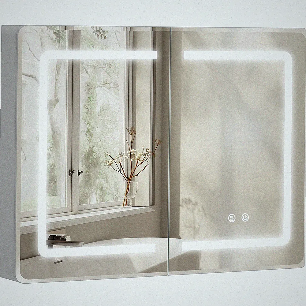 Spiegelschrank Bad mit LED-Beleuchtung und Doppelseitigen Spiegeln Refurbished