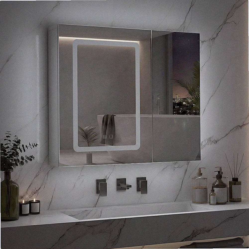 Spiegelschrank Bad mit LED-Beleuchtung Verstellbare Wandmontierter Badschrank