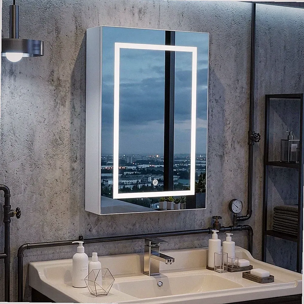 Spiegelschrank Bad mit LED licht 50x15x70cm Einzeltür Badezimmer Spiegelschrank