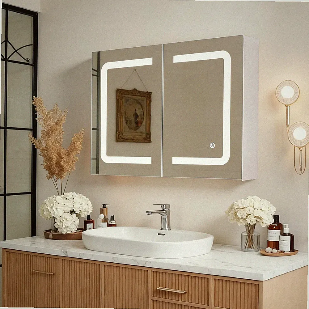 Spiegelschrank Bad mit Touch Beleuchtung & Stauraum - 2-Wege Spiegel 80x60x13cm