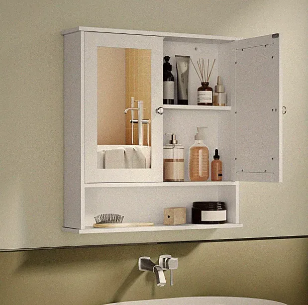 Spiegelschrank Bad weiß 2 Spiegeltüren verstellbare Ablagen für Badezimmer