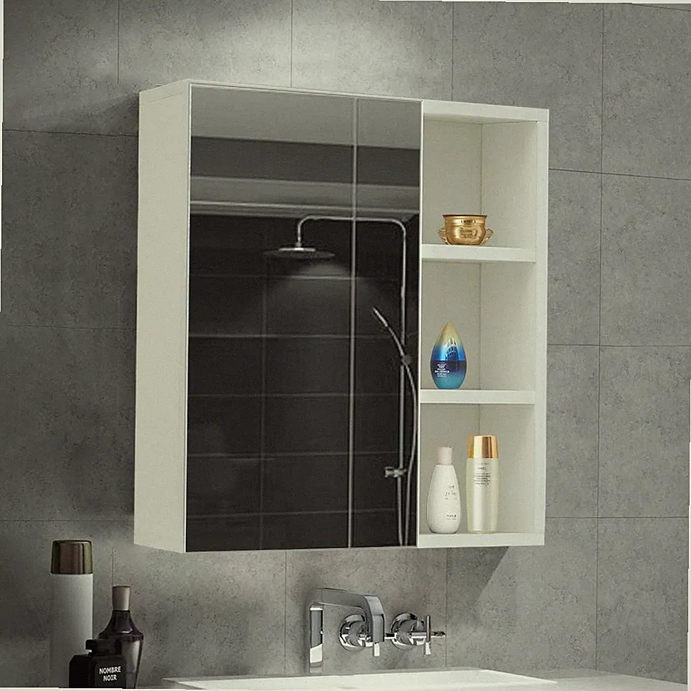 Spiegelschrank Bad Weiß mit Spiegel LED Beleuchtung Stauraum MDF 45x17x52cm